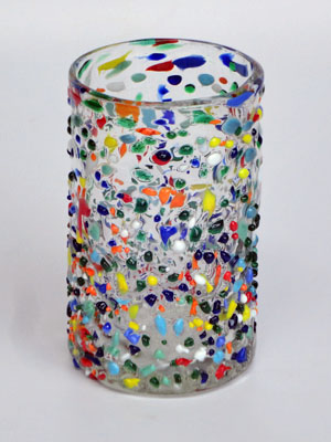 Vasos de Vidrio Soplado / Juego de 6 vasos grandes 'Confeti granizado' / Deje entrar a la primavera en su casa con éste colorido juego de vasos. El decorado con vidrio multicolor los hace resaltar en cualquier lugar.